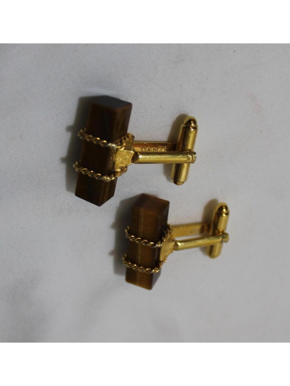 Vintage DANTE Tiger Eye Bar Cuff Links